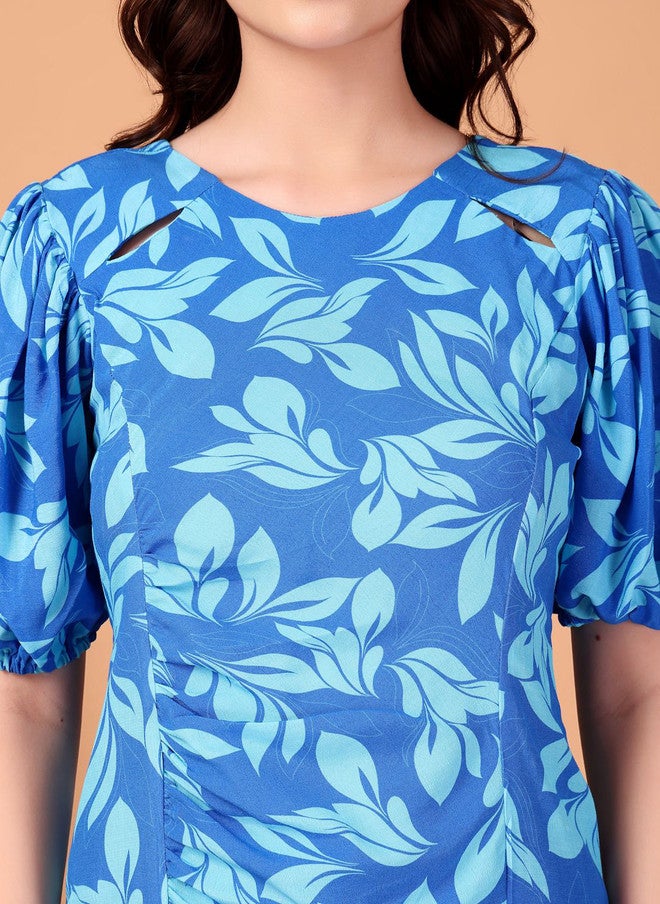 CUKOO Floral Printed Round Neck Georgette Fit & Flare Mini Dress - Image 2